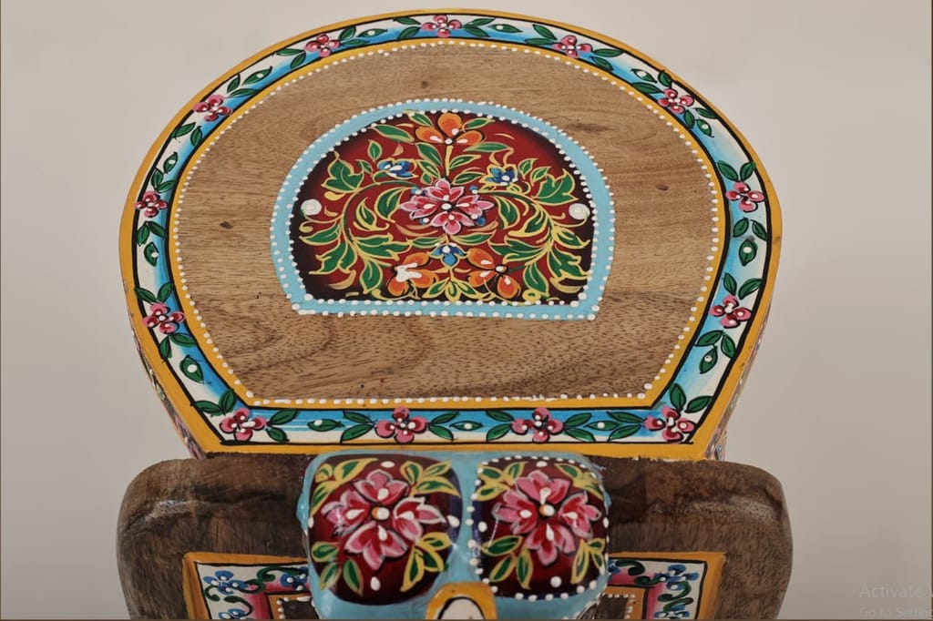 Shri Karni Handicrafts Wood Decorative Rajastani Hand Painted Elephant Stool Home Decorative Items in Living Room, Bedroom | Showpiece Gifts
