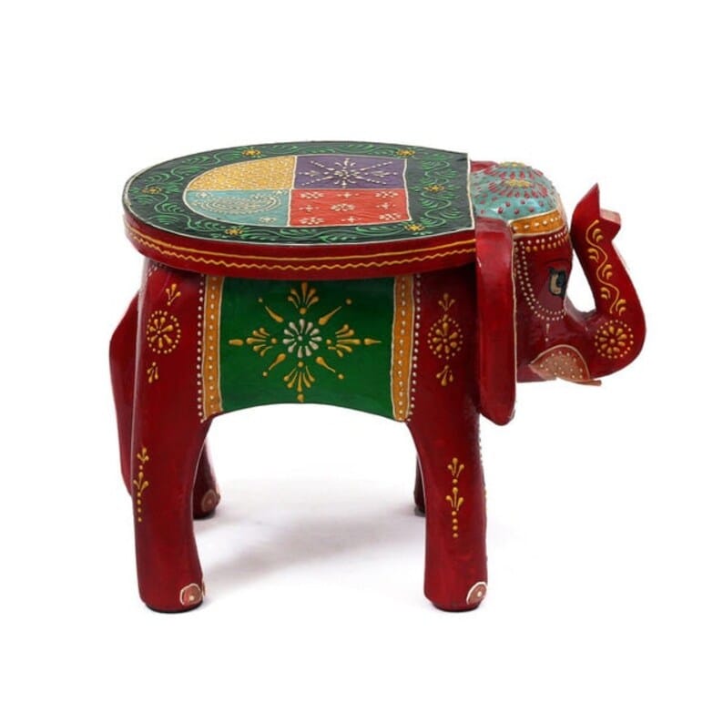 Shri Karni Handicrafts Wood Decorative Rajastani Hand Painted Elephant Stool Home Decorative Items in Living Room, Bedroom | Showpiece Gifts