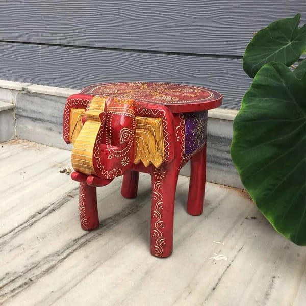 Shri Karni Handicrafts Wood Decorative Rajastani Hand Painted Elephant Stool Home Decorative Items in Living Room, Bedroom | Showpiece Gifts