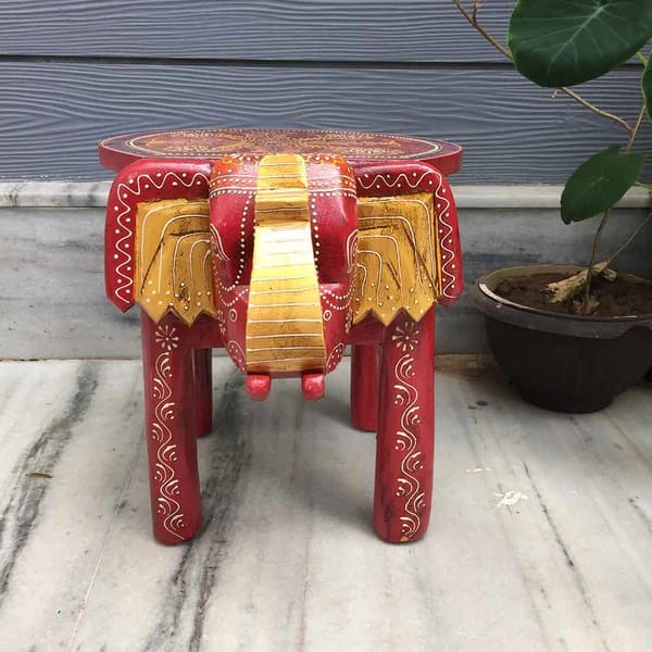 Shri Karni Handicrafts Wood Decorative Rajastani Hand Painted Elephant Stool Home Decorative Items in Living Room, Bedroom | Showpiece Gifts