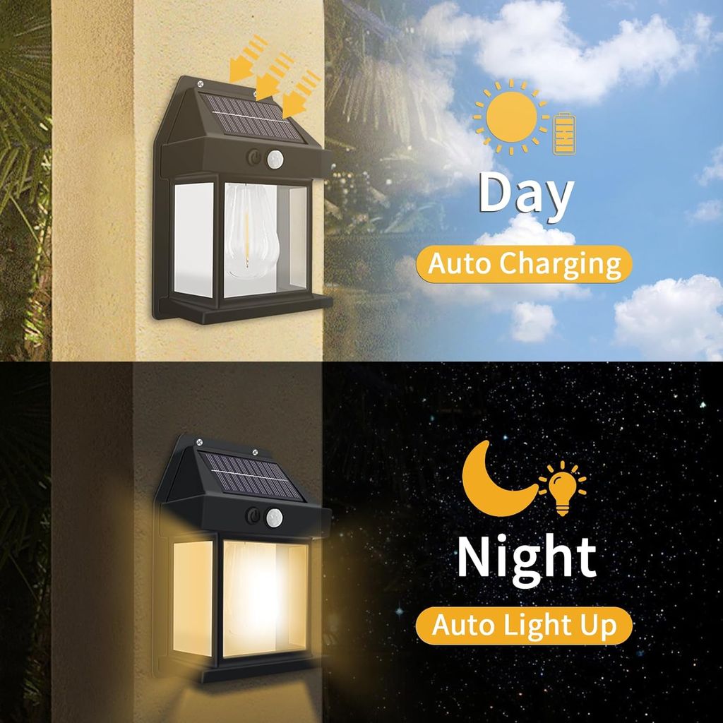 ZURU BUNCH Solar Interaction Waterproof Wall Lamp for Patio, Garage, Shed, Wireless Solar Outdoor 3 Modes & Motion Sensor Solar Powered Porch Wall Light Lamp for Yard