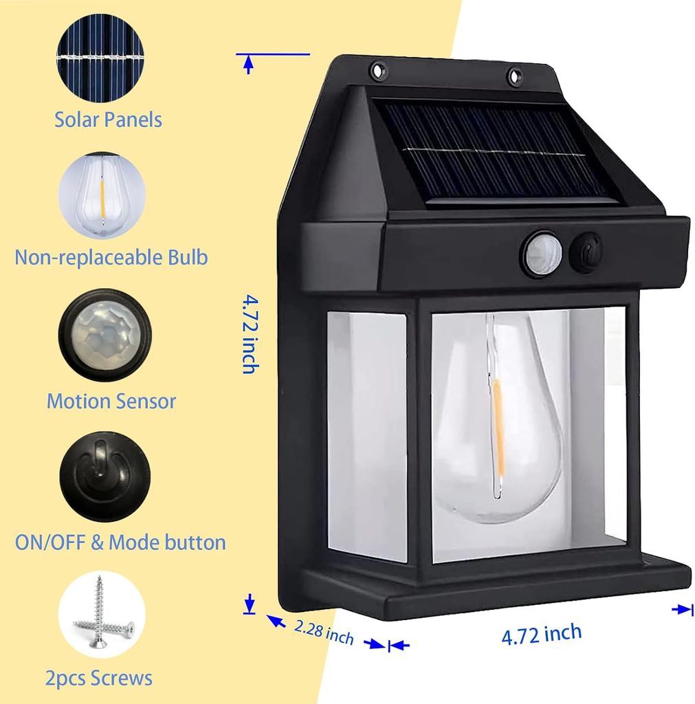 ZURU BUNCH Solar Interaction Waterproof Wall Lamp for Patio, Garage, Shed, Wireless Solar Outdoor 3 Modes & Motion Sensor Solar Powered Porch Wall Light Lamp for Yard
