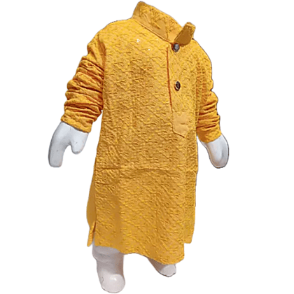Mustard Yellow and White | Lukhnowi Chikankari | Kurta With Pyjama Set for Boys -6-12 Month