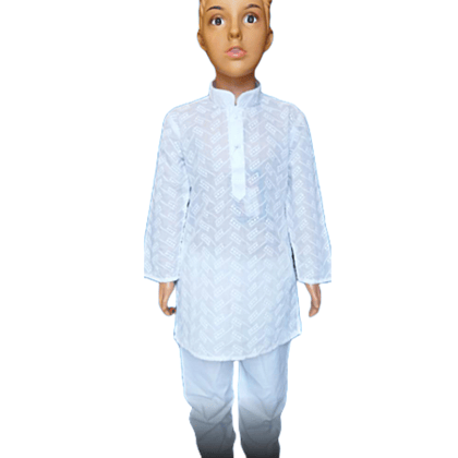Lukhnowi Chikankari | White | Kurta With Pyjama Set for Boys -6-12 Month