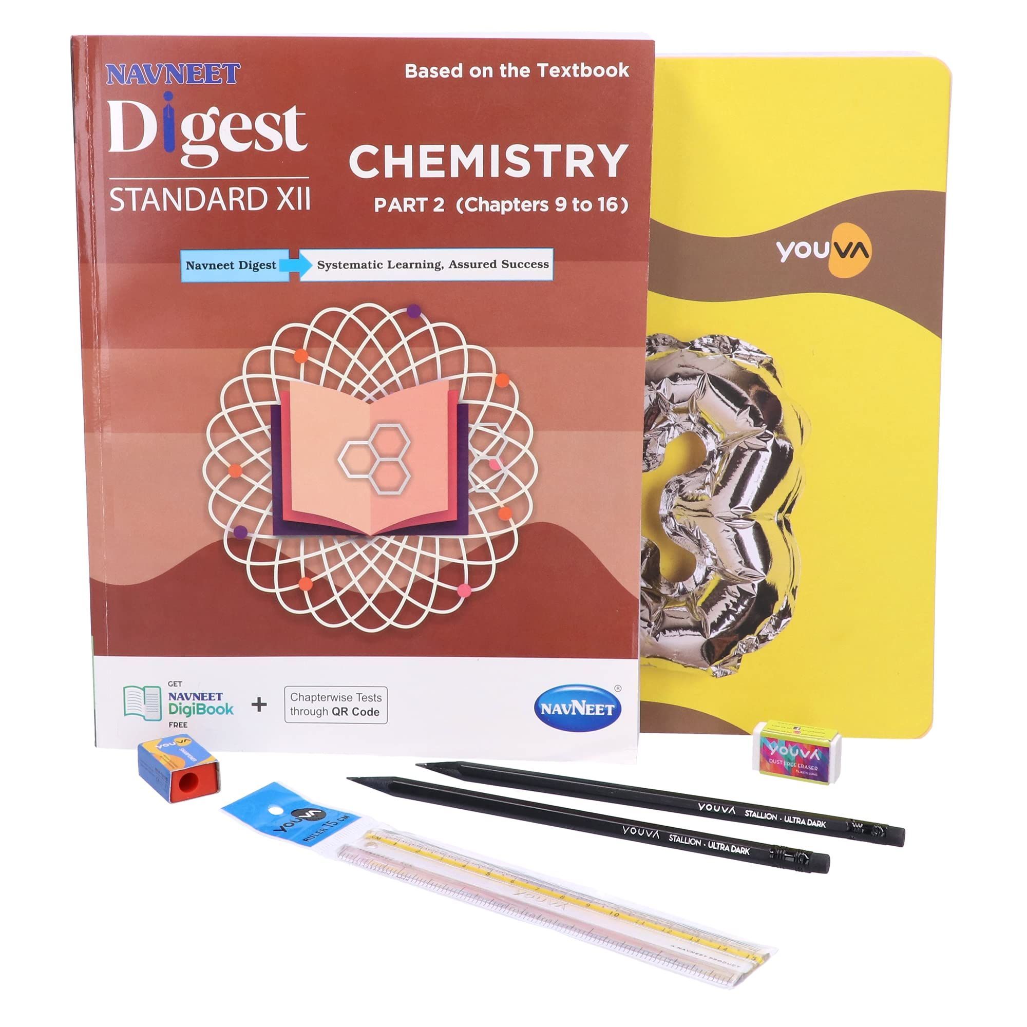 Navneet Youva Happiness Combo Chemistry Study Kit 1 Part 2 (1 Digest + 1 Three Subject Book + 2 Pencils + 1 Sharpener + 1 Eraser + 1 Scale)