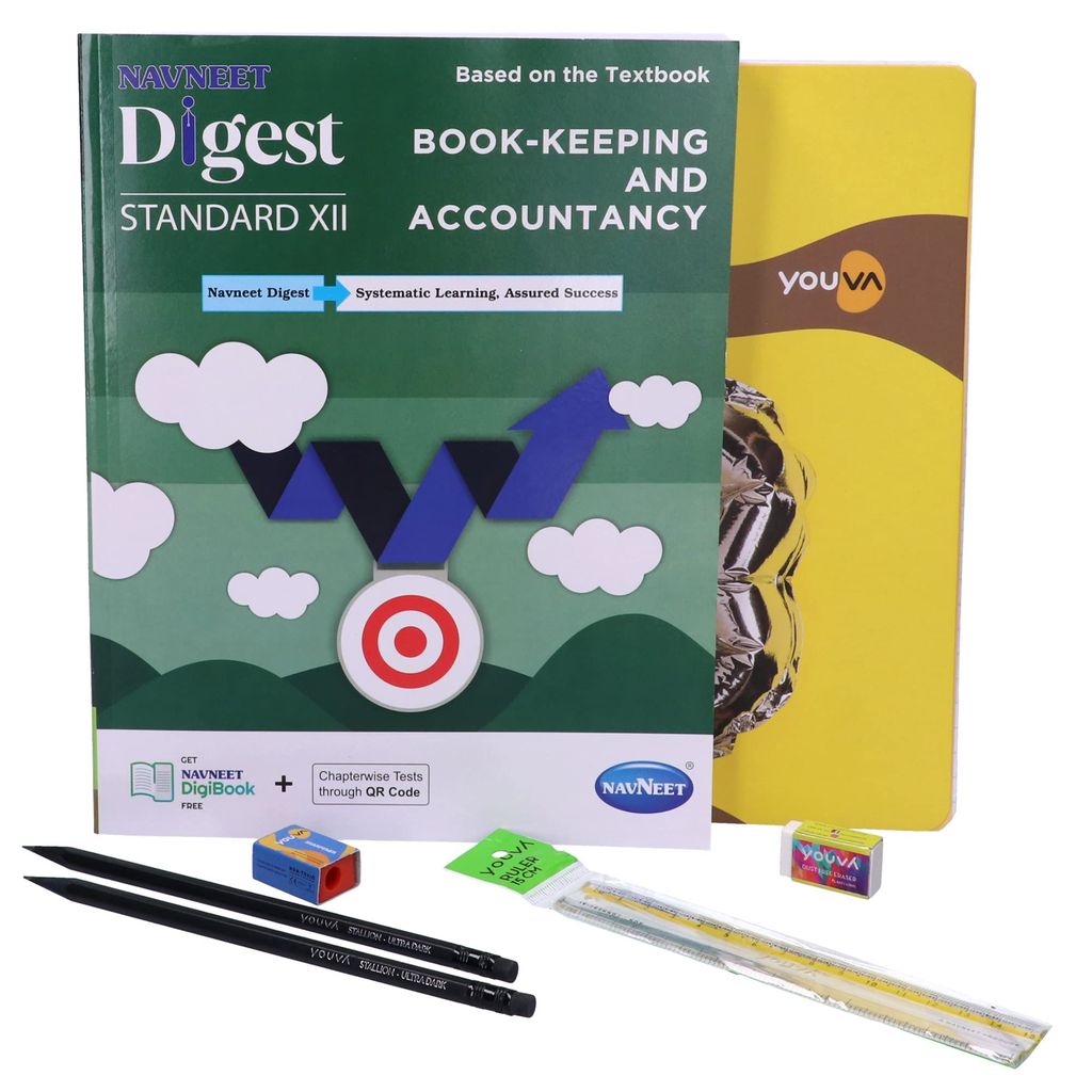 Navneet Youva Happiness Combo Book Keeping Study Kit 1 (1 Digest + 1 Three Subject Book + 2 Pencils + 1 Sharpener + 1 Eraser + 1 Scale) - Stationery | Buy online on ZillyBuy