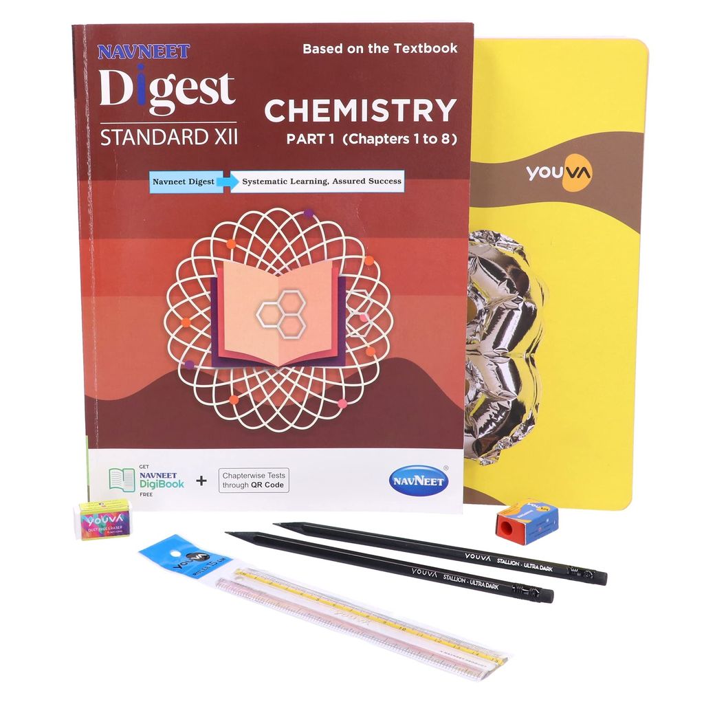 Navneet Youva Happiness Combo Chemistry Part 1 Study Kit 1 (1 Digest + 1 Three Subject Book + 2 Pencils + 1 Sharpener + 1 Eraser + 1 Scale) - Stationery | Buy online on ZillyBuy