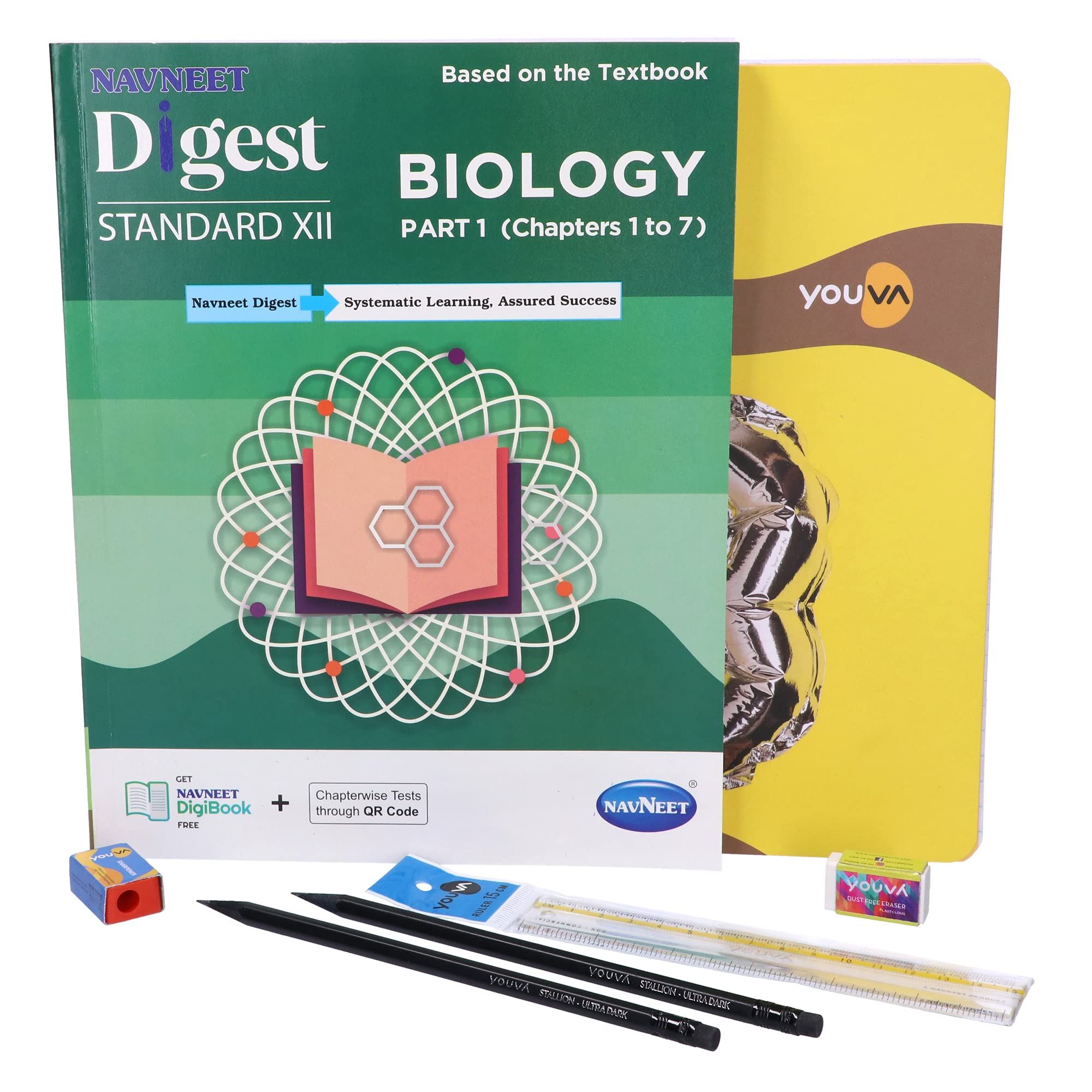 Navneet Youva Happiness Combo Biology Study Kit 1 Part 1 (1 Digest + 1 Three Subject Book + 2 Pencils + 1 Sharpener + 1 Eraser + 1 Scale)