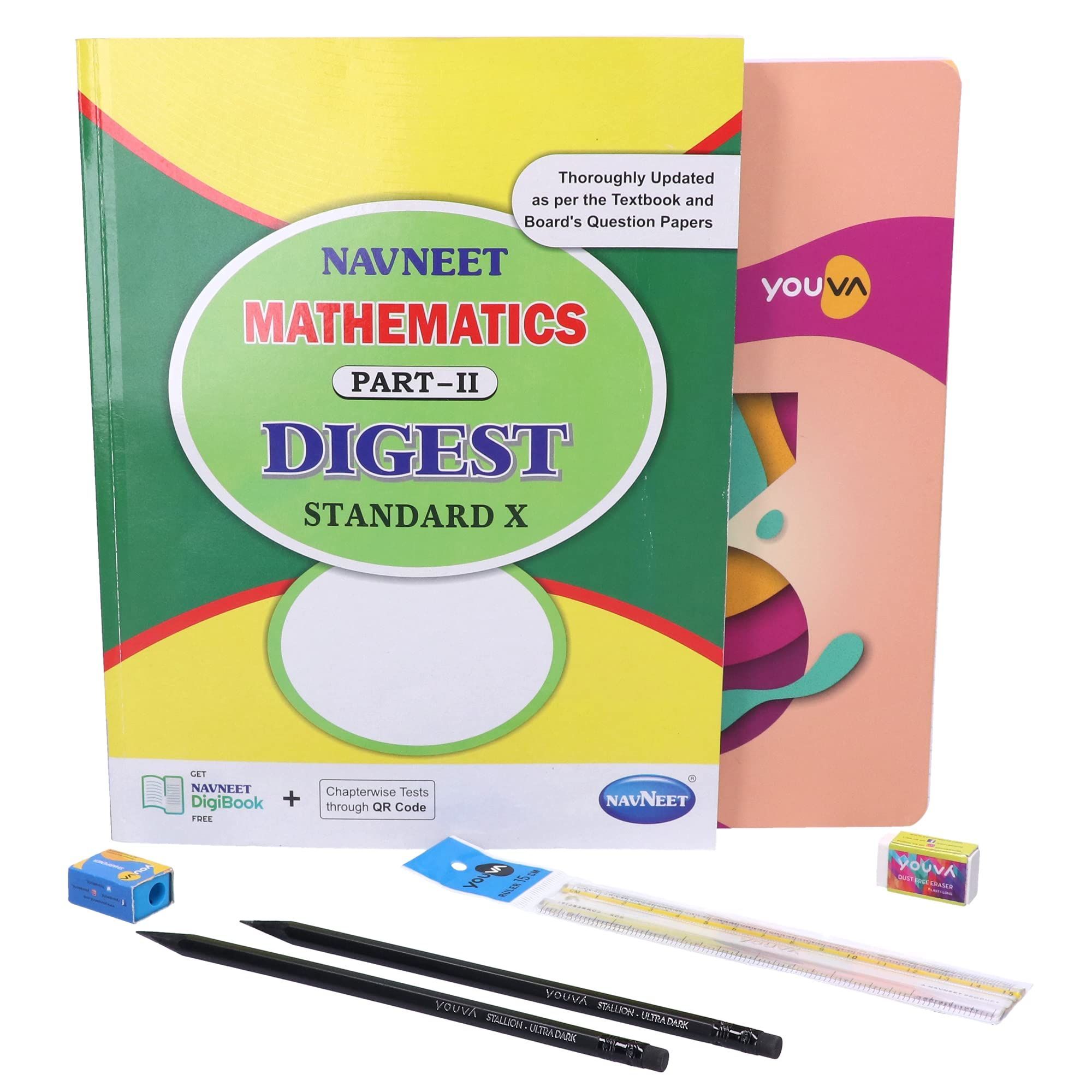 Navneet Youva Happiness Combo Mathematics Study Kit 2 Part 2 (1 Digest + 1Three Subject Book + 2 Pencils + 1 Sharpener + 1 Eraser + 1 Scale)