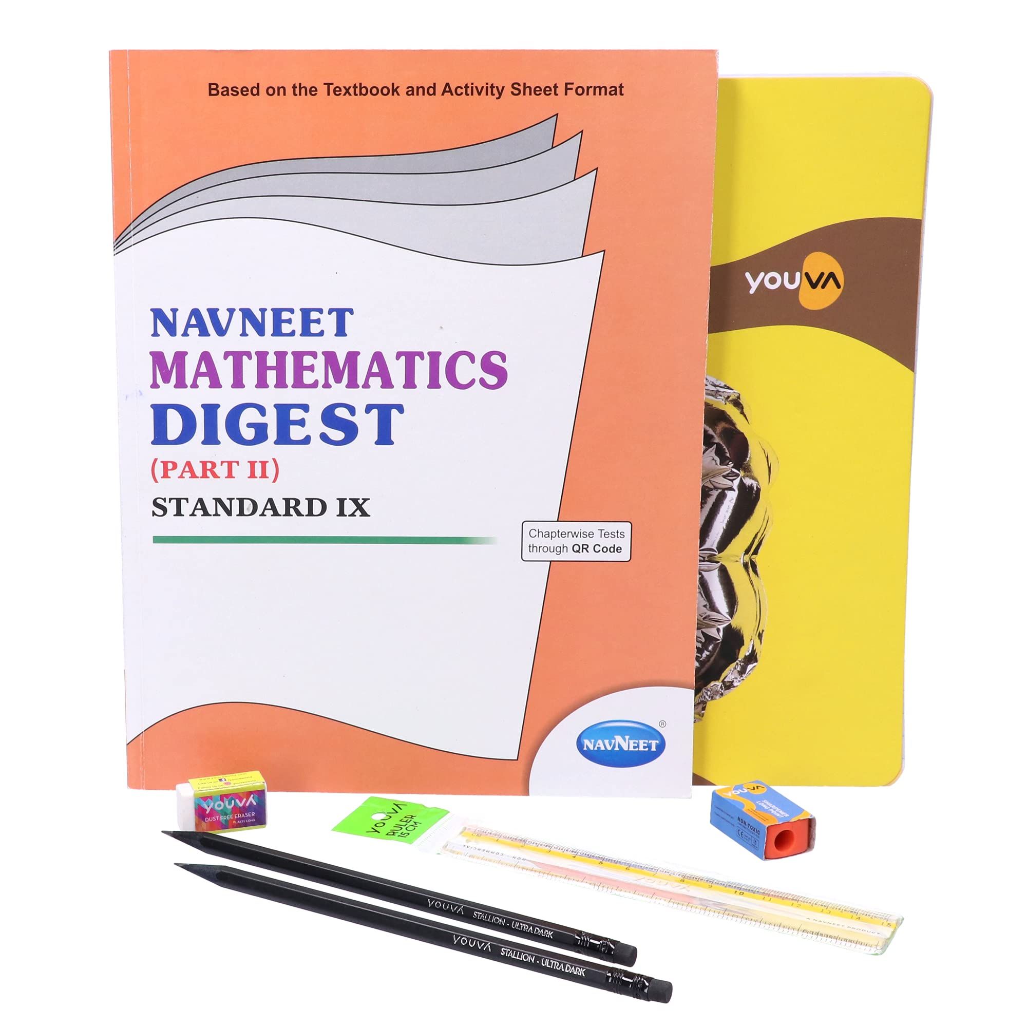 Navneet Youva Happiness Combo Mathematics Study Kit Part 2 (1 Digest + 3 Subject Book + 2 Pencils + Sharpner + Eraser + Scale) (23916)