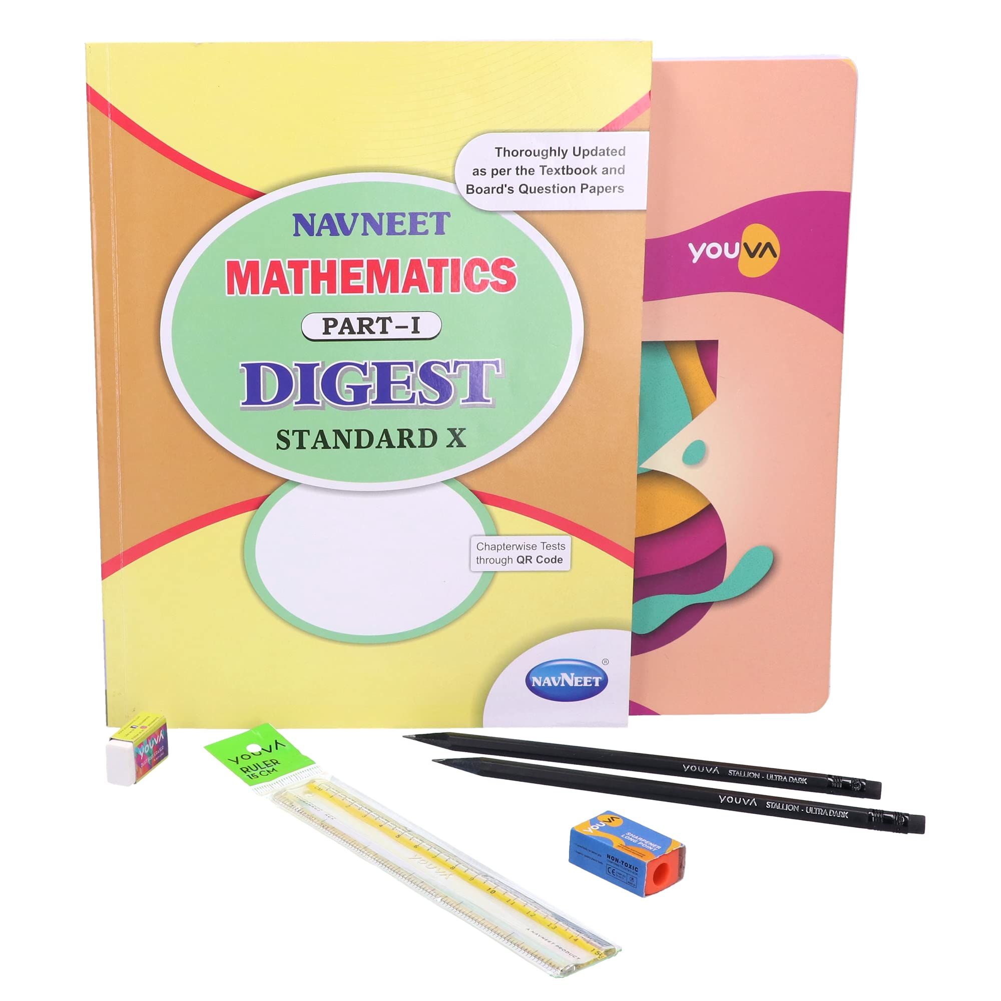 Navneet Youva Happiness Combo Mathematics Study Kit 2 Part 1 (1 Digest + 3 Subject Book + 2 Pencils + Sharpner + Eraser + Scale) (23917)