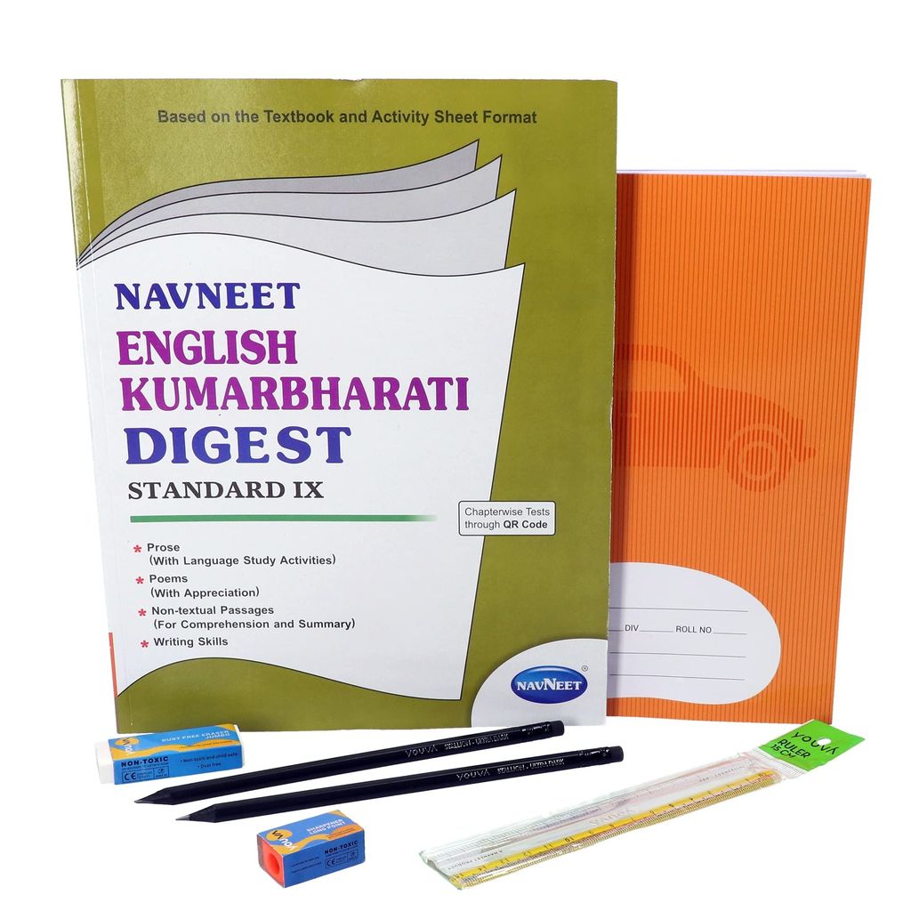Navneet Youva Happiness Combo English Study Kit (1 Digest + 1 Notebook + 2 Pencils + 1 Sharpener + 1 Eraser + 1 Scale), Multi Colour - Stationery | Buy online on ZillyBuy