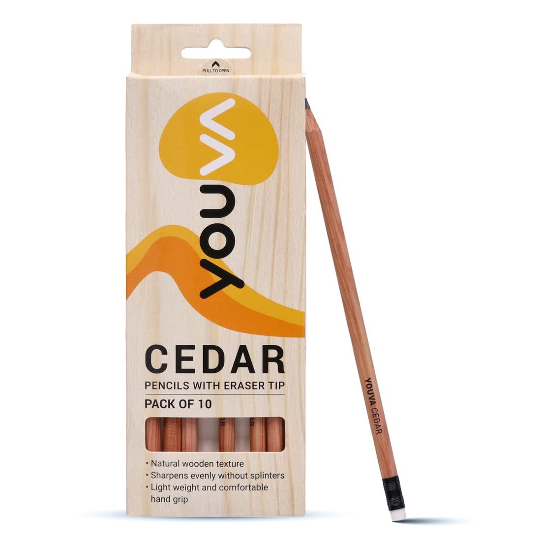 Navneet Youva | Cedar Pencils with Eraser Tip for Students and Professionals | Writing Pencils | Pack Of 10 | Black