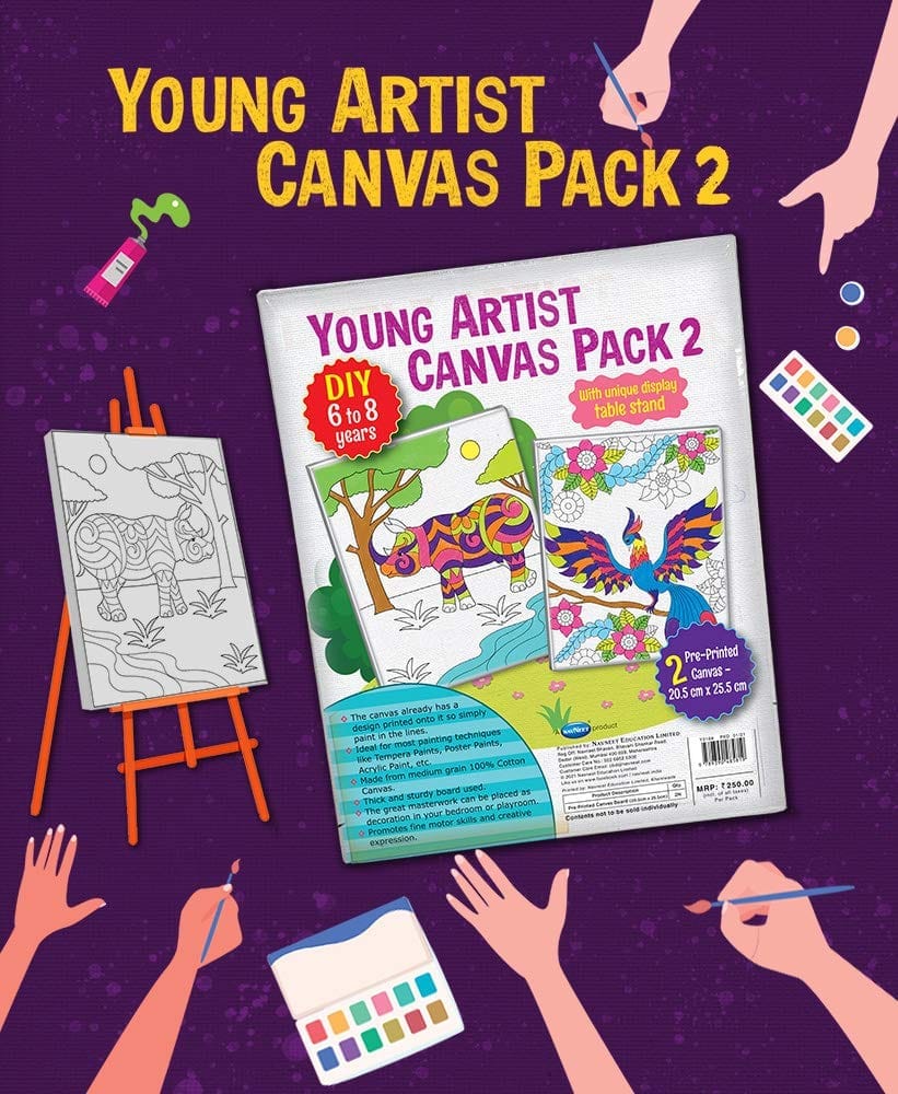 Navneet Young Artist Canvas Pack 2 - for 6 to 8 Years Kids (Pack Contains 2 Canvas Boards)