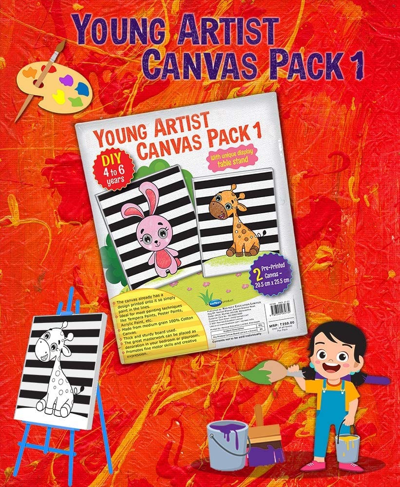Navneet Young Artist DIY Cotton Pre - Printed Design Canvas Board for 4 to 6 Years Kids | Decoration in Your Bedroom and Playroom| Ready to Paint | 20.5 cm x 25.5 cm