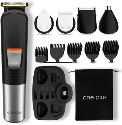 OnePlus OP 27 Cordless Professional 5 in 1 Grooming Kit Titanium coated blade Trimmer 120 min Runtime 12 Length Settings  (Black)