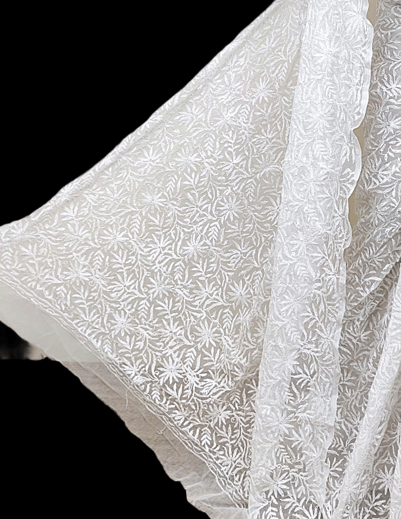 White Colour | Chikankari | Georgette | Saree With Blouse | Saree Comes with a Running Blouse Piece