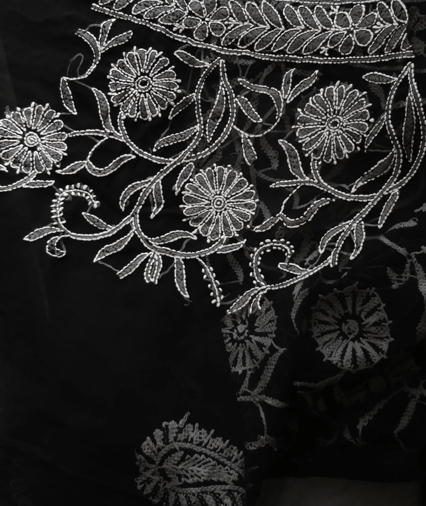 Chikankari Work | Black and White | Georgette | Saree With Blouse | Saree Comes with a Running Blouse Piece