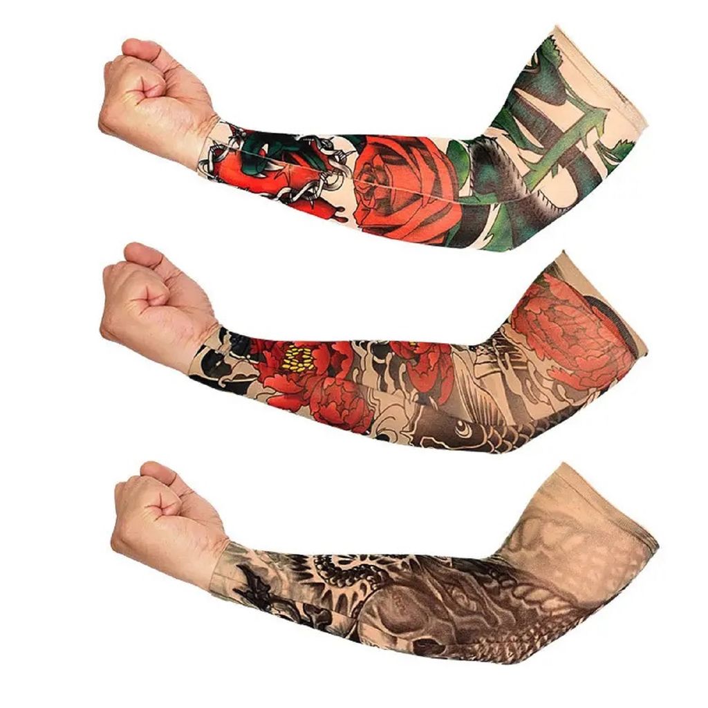 CHINTELS Arm Tattoos Sleeve For Men & Women Sun UV Cool Protection-Stretchable Nylon Arm Warmer (Multicolor) Pack of ANY 3