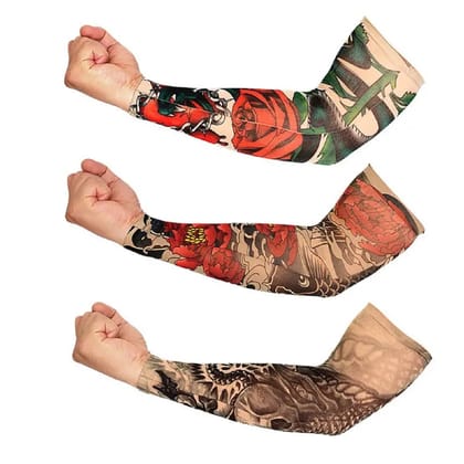 CHINTELS Arm Tattoos Sleeve For Men & Women Sun UV Cool Protection-Stretchable Nylon Arm Warmer  (Multicolor) Pack of ANY 3