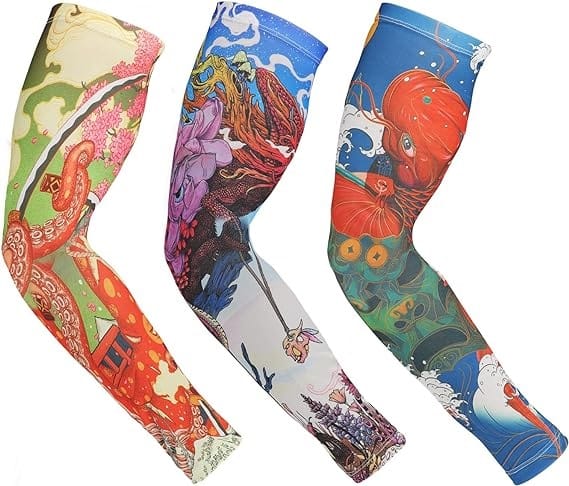 CHINTELS Arm Tattoos Sleeve For Men & Women Sun UV Cool Protection-Stretchable Nylon Arm Warmer (Multicolor) Pack of ANY 3
