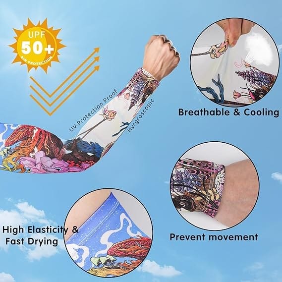 CHINTELS Arm Tattoos Sleeve For Men & Women Sun UV Cool Protection-Stretchable Nylon Arm Warmer (Multicolor) Pack of ANY 3