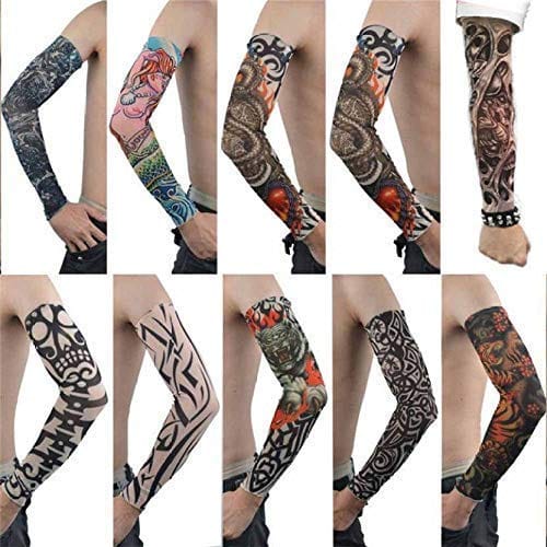 CHINTELS Arm Tattoos Sleeve For Men & Women Sun UV Cool Protection-Stretchable Nylon Arm Warmer (Multicolor) Pack of 4