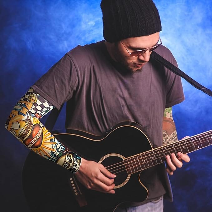 CHINTELS Arm Tattoos Sleeve For Men & Women Sun UV Cool Protection-Stretchable Nylon Arm Warmer (Multicolor) Pack of 4