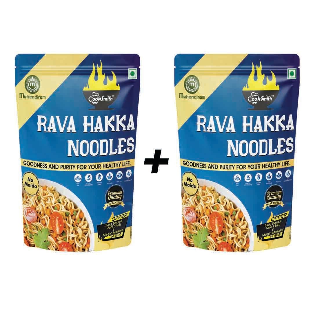 Cook Smith Healthy Semolina Hakka Noodles| No Maida, No Fried, No MSG, No Preservatives | Sun Dried | Naturle Colours | Rava Noodles | Cook Smith Noodles  Pack 400gm (Pack of 2)