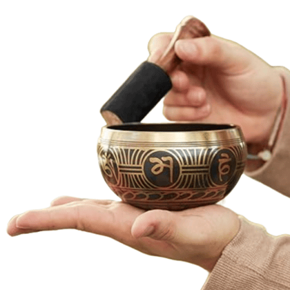 A.M. Maker | Brass Tibetan Singing Bowl | Handcrafted Sound Bowl | Meditation | Healing | Prayer with Wooden Striker and Cushion
