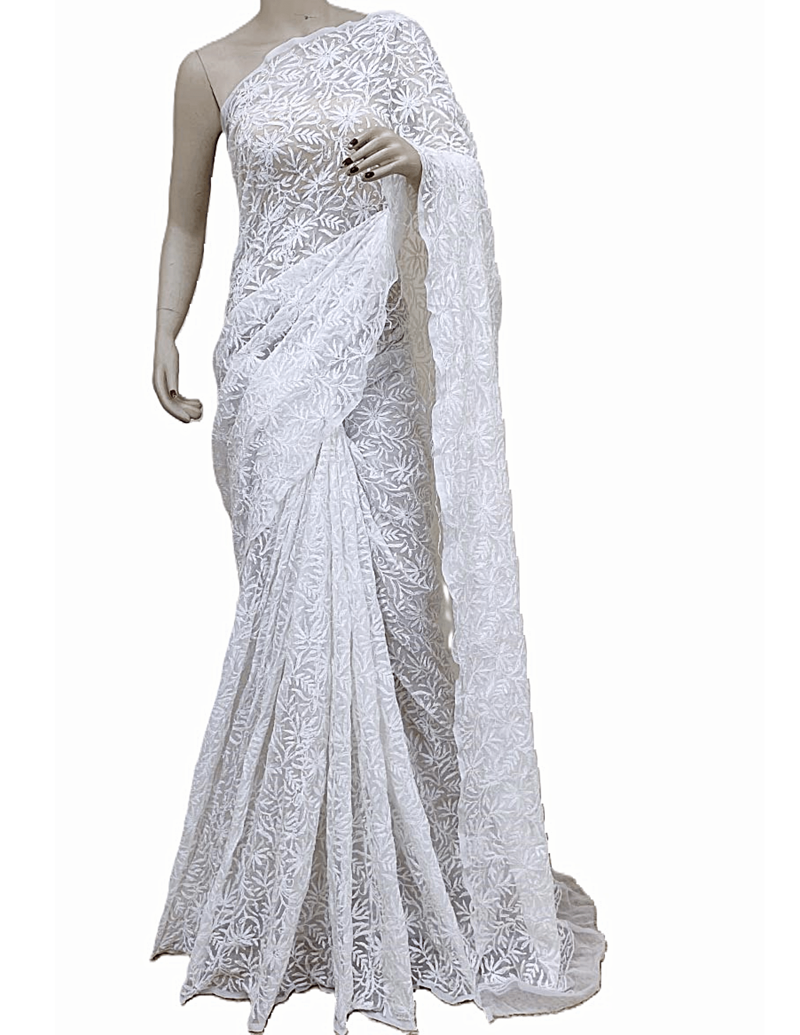 White Colour | Chikankari | Georgette | Saree With Blouse | Saree Comes with a Running Blouse Piece