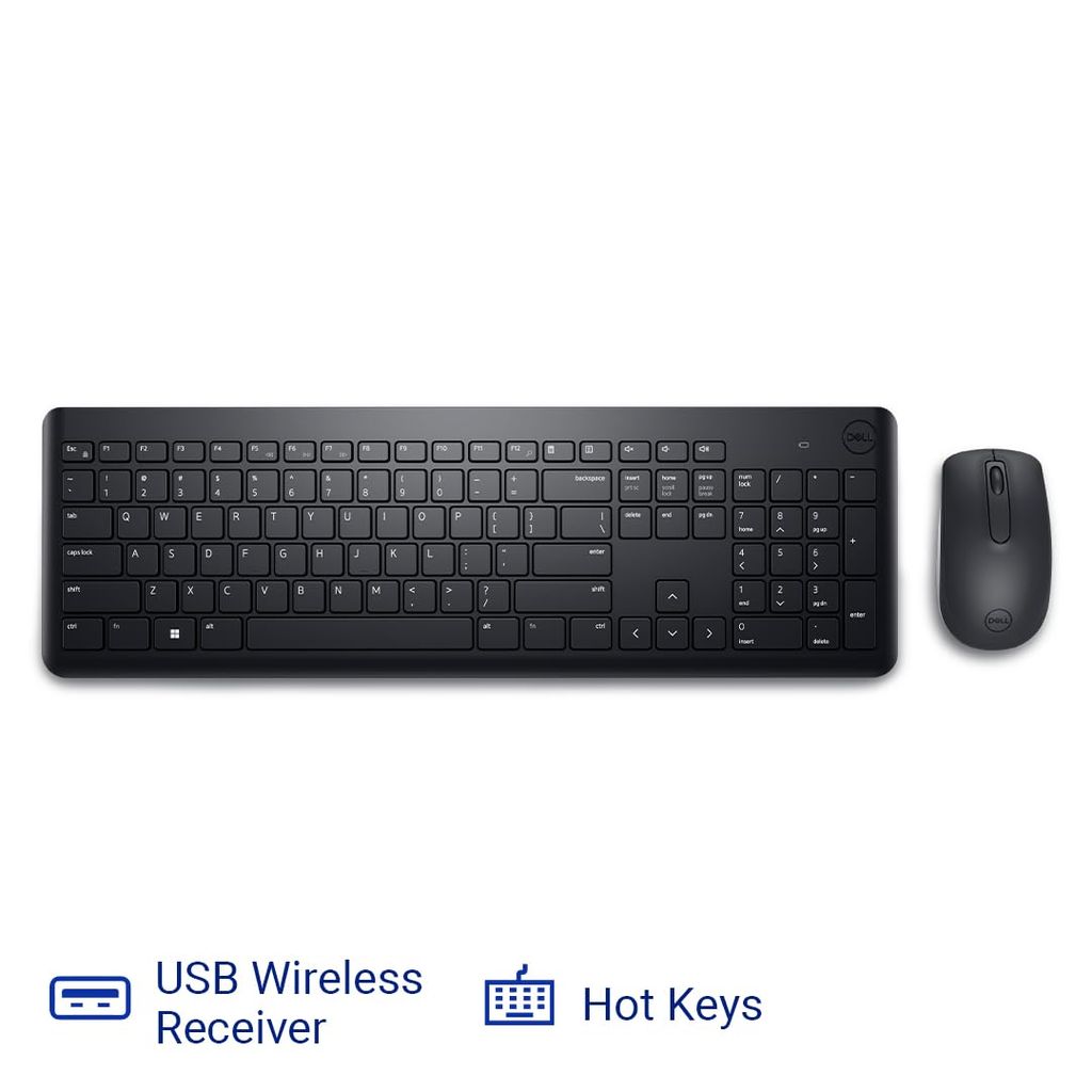 Dell USB Wireless Keyboard and Mouse combo - KM3322W, Anti-Fade & Spill-Resistant Keys, up to 36 Month Battery Life