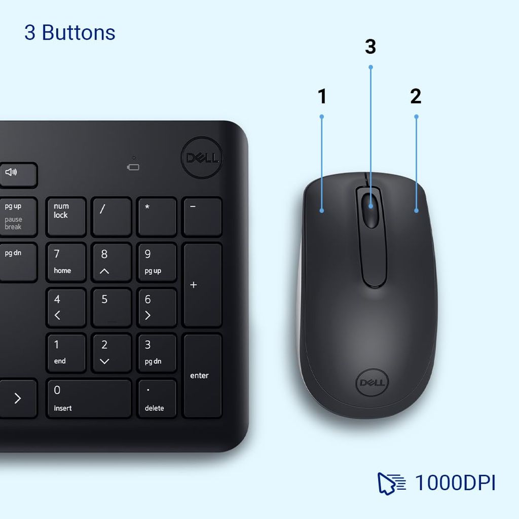 Dell USB Wireless Keyboard and Mouse combo - KM3322W, Anti-Fade & Spill-Resistant Keys, up to 36 Month Battery Life
