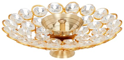 Brass Diya for Puja - Decorative Crystal Akhand Diya - Oil Pooja Lamp for Home Decor