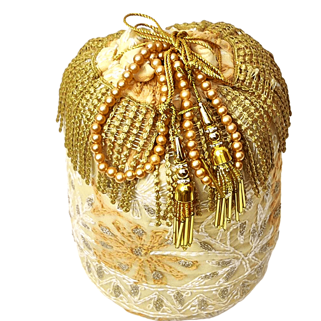 Cream Color Women Hand Embroidered Chikankari Potli Bag