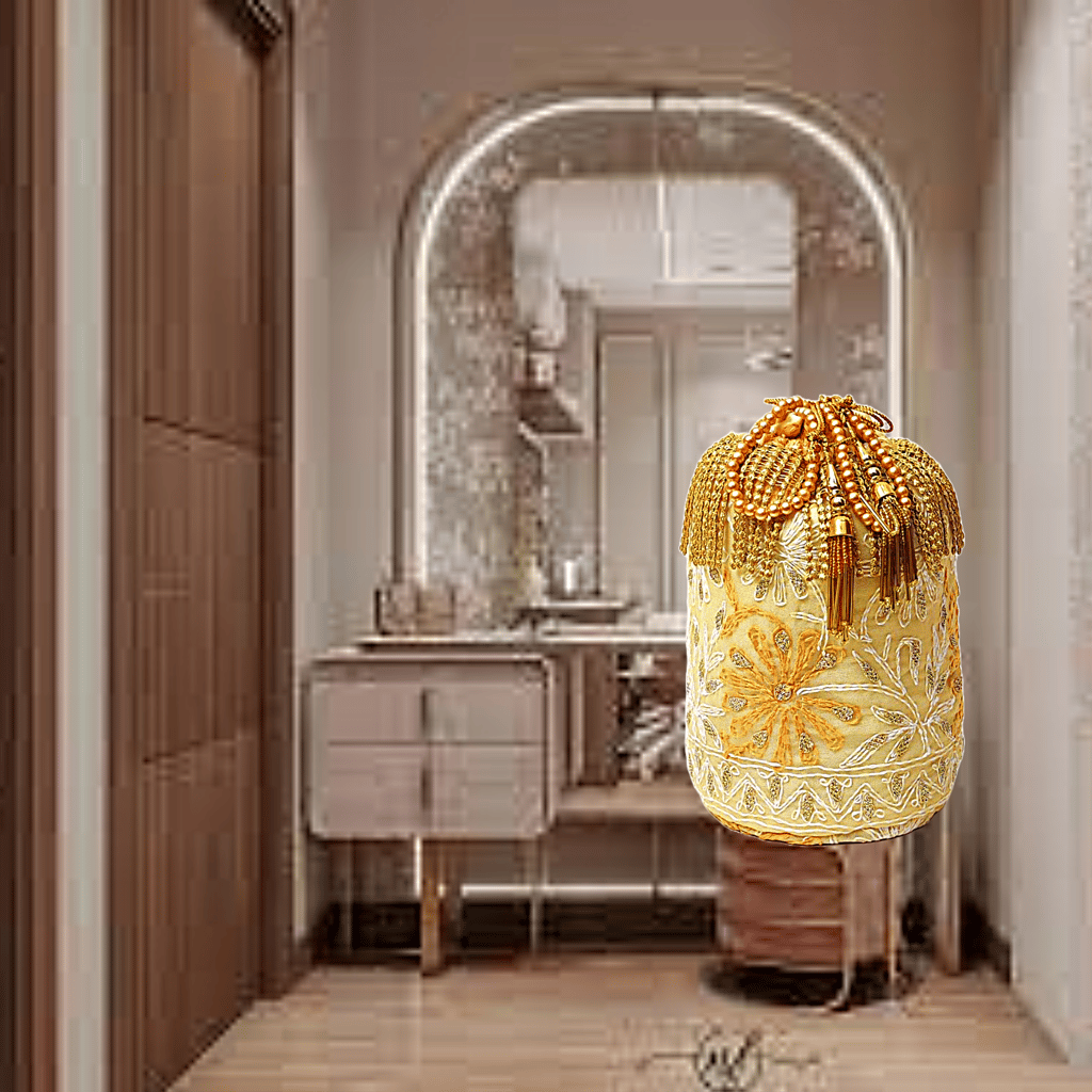 Cream Color Women Hand Embroidered Chikankari Potli Bag