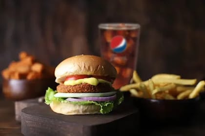 Veggie Burger Meal __ Burger + Crispy Fries,Veg Fingers 5pcs,Pepsi
