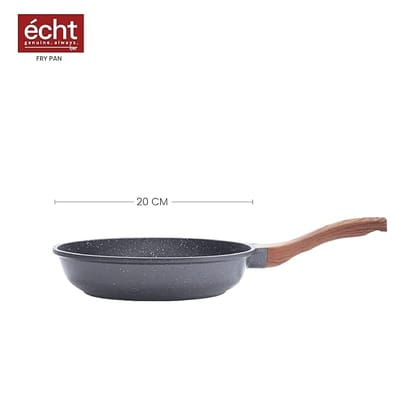 Echt Die Cast Aluminum Non Stick & Induction Compatible Frying Pan(20 cm), Granite Finish, Wooden Finish Soft Touch Handle, idle to sauté vegies and Fry Omelette, Fry Pan with 1 Year Warranty(Grey)