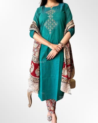 SeaGreen Kalamkari Kurti Set