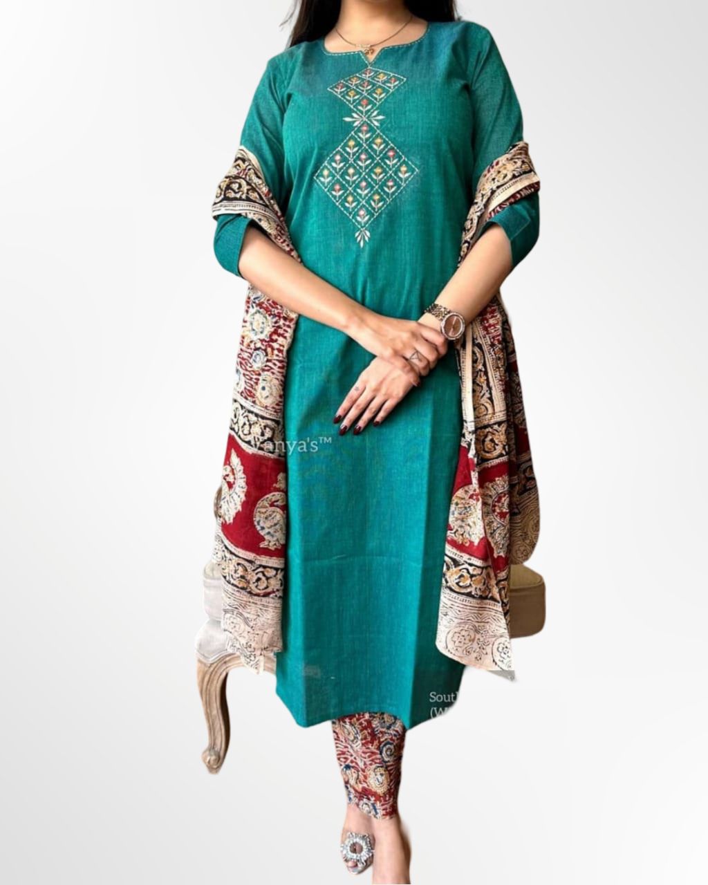 SeaGreen Kalamkari Kurti Set