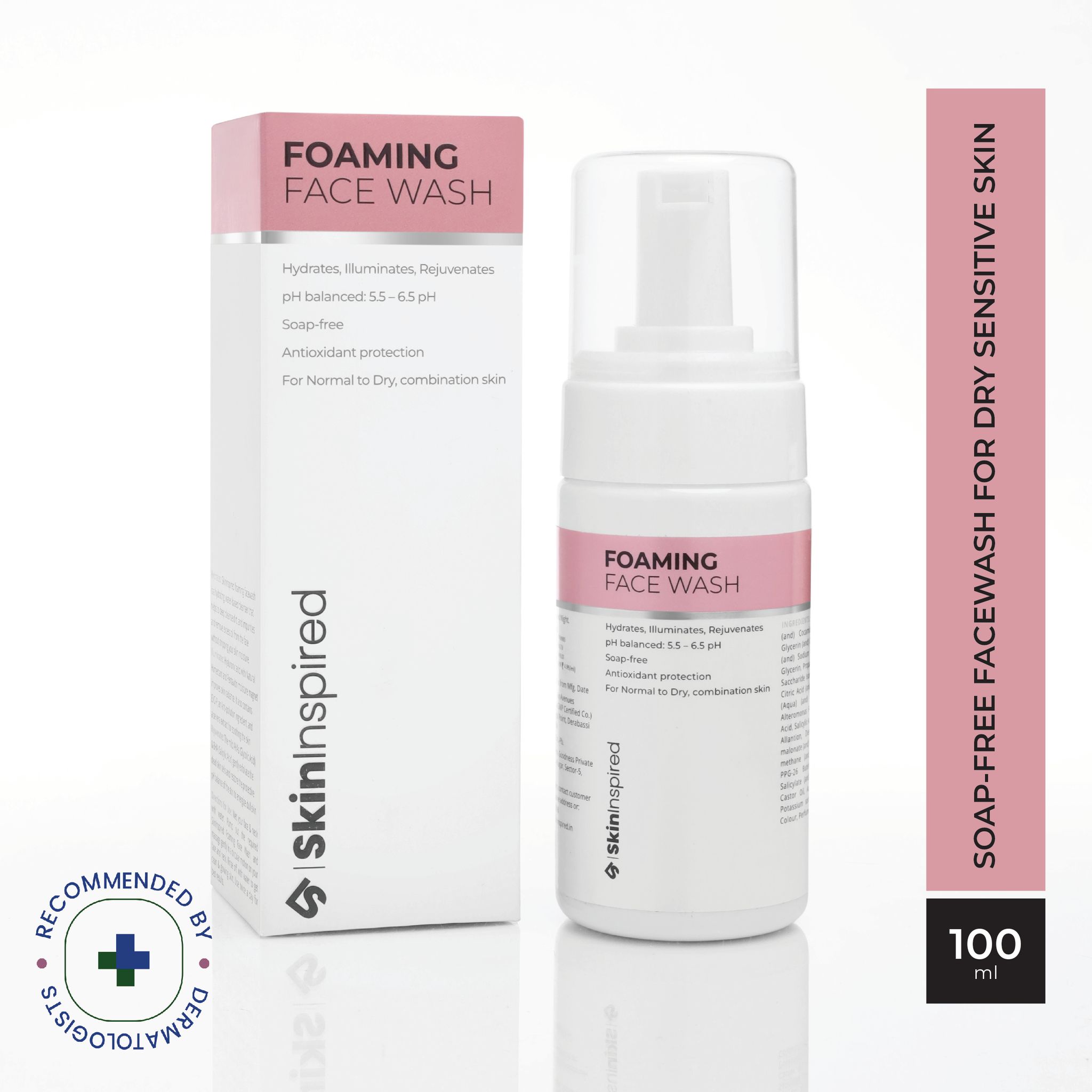 SkinInspired Foaming Face Wash For Deep Cleansing/Facewash for Glowing Skin/Daily-Use Face Cleanser for Women & Men/Natural Foaming Face Wash for Normal to Dry & Combination Skin (100 ml)