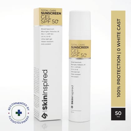 SkinInspired Total Care Gel Sunscreen | SPF 50+ PA+++ | Broad Spectrum | Ultra Light Gel | All Skin Types | For Both Men & Women | Airless Pump - 50 ml
