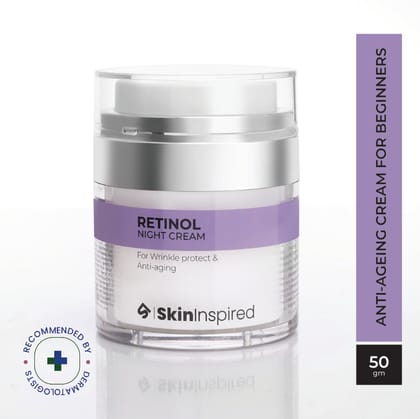 SkinInspired Retinol Night Cream For Wrinkles & Anti-Aging/Lightweight Cream for Age spots, Fine Lines and Wrinkles/Anti Aging Cream For Face/Suitable for All Skin Types, Cruelty-Free (50 g)