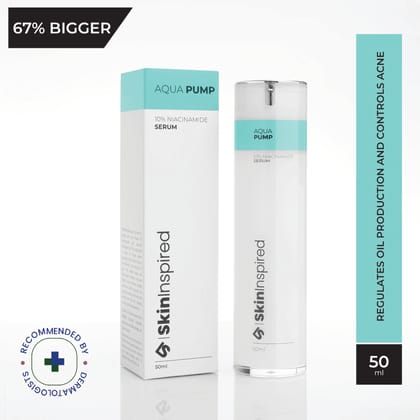 SkinInspired Aqua Pump 10% Niacinamide Face Serum For Acne Prone Skin/Face Serum For Acne, Clogged Pores & Sensitive Skin/Skin Clarifying Anti Acne Serum/Suitable for All Skin Types (50ml)