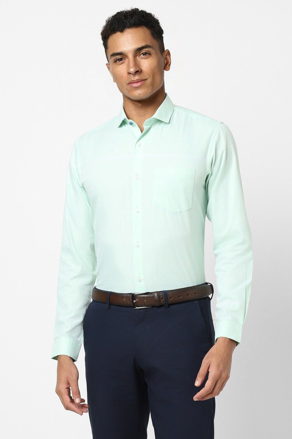 Men Green Slim Fit Formal Full Sleeves Formal Shirt