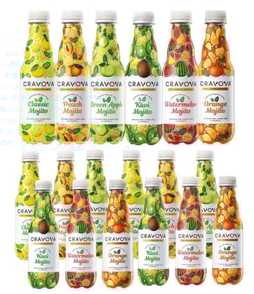 CRAVOVA - THE CRAVE BEGINS Assorted Mocktail 300ml Combo of Classic, Green Apple, Watermelon, Peach, Fresh Lemonade, Orange ( Pack of 12)