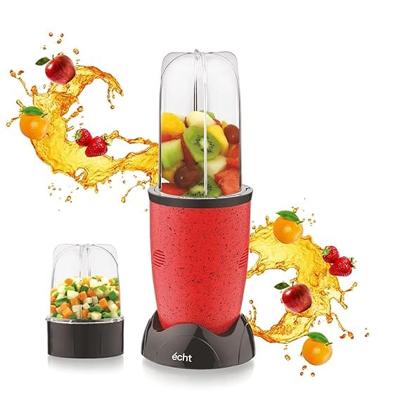 NUTRI BLENDER Grinder by Echt, NB4s 450 Watt,2 Multi purpose Jars for juices, smoothies, shakes, chutneys and dry masala; The Long Jar (500ml) & the Short Jar (300ml) 2 years warranty, Red Splatter-4 Pc