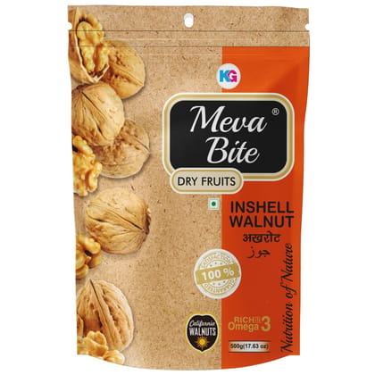 MEVABITE 100% Pure & Organic Walnuts In-Shell - Gluten Free Walnuts (500 Grams) | Rich in Omega3 Fatty Acid, Proteins, Nutrients, Fiber & Vitami