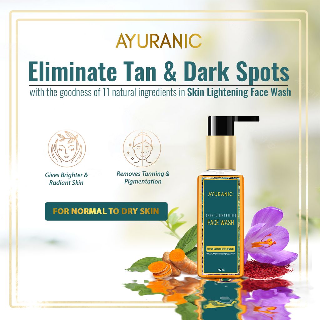 Ayuranic Tan & Dark Spot Removal Ayurvedic Face Wash for Glowing Skin | Enriched With Kashmiri Kesar Oil, Rose Water, Haldi | Approved by Ministry of Ayush | (11 Natural Herbs, 100 ml)