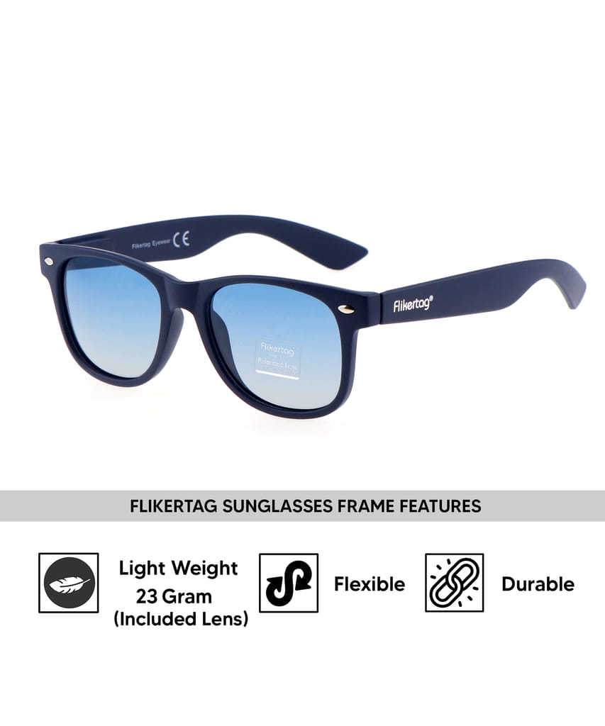 Flikertag Polarized Sunglasses With UV Protection For Men & Women | HD vision with Blue Gradient Lens [FTS 552 F2 Wayfarer Matte Blue Frame with Blue lens, 52mm]